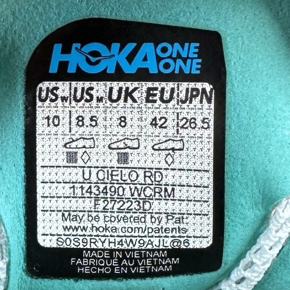 Hoka One Cielo Mens Size 8.5 Womens 10 Green Road Running Shoes 1143490 WCRM - Picture 13 of 14